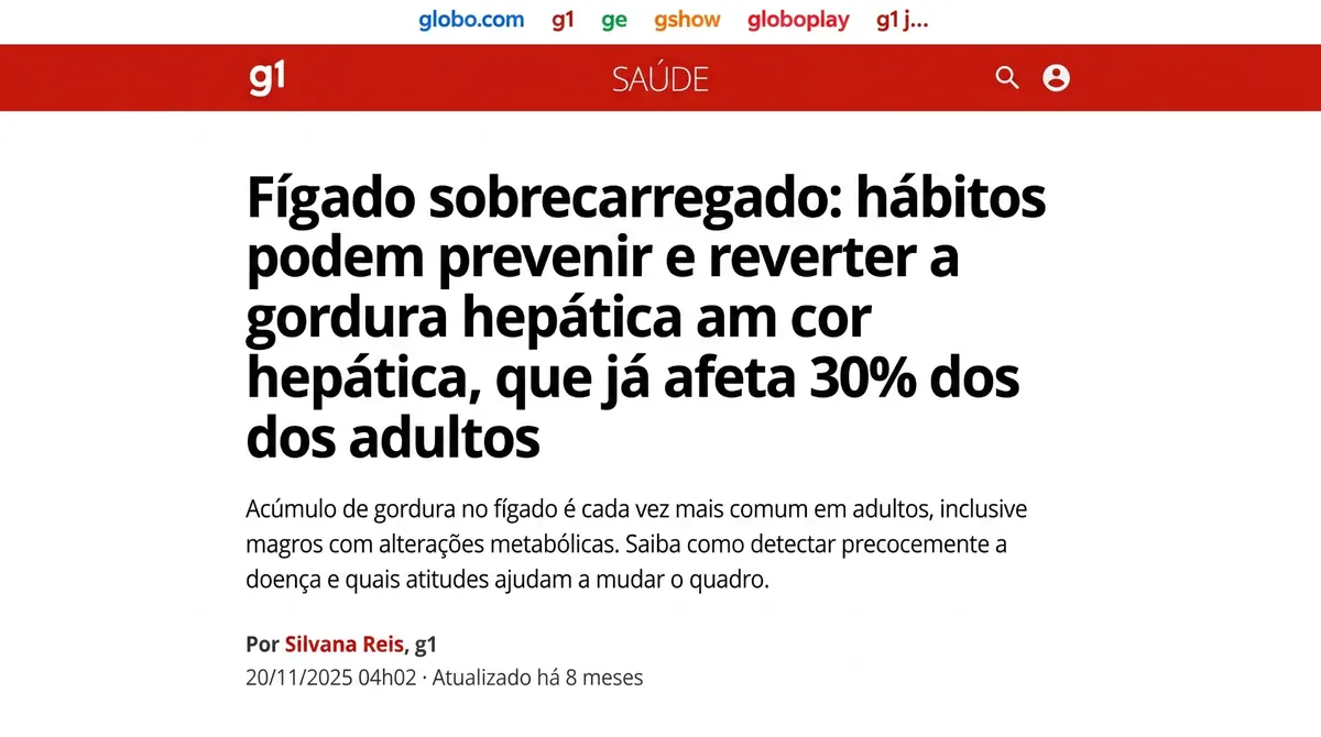 Print da matéria: Fígado sobrecarregado: hábitos podem prevenir e reverter a gordura hepática que já afeta 30% dos adultos